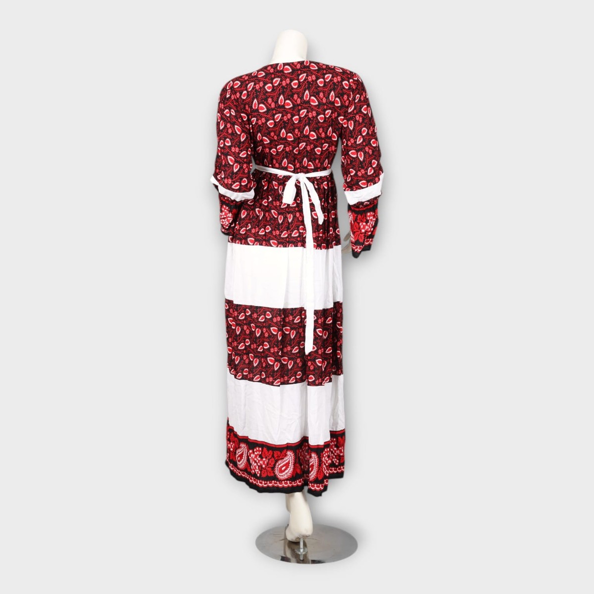 Red and White Paisley Print Maxi Dress 4