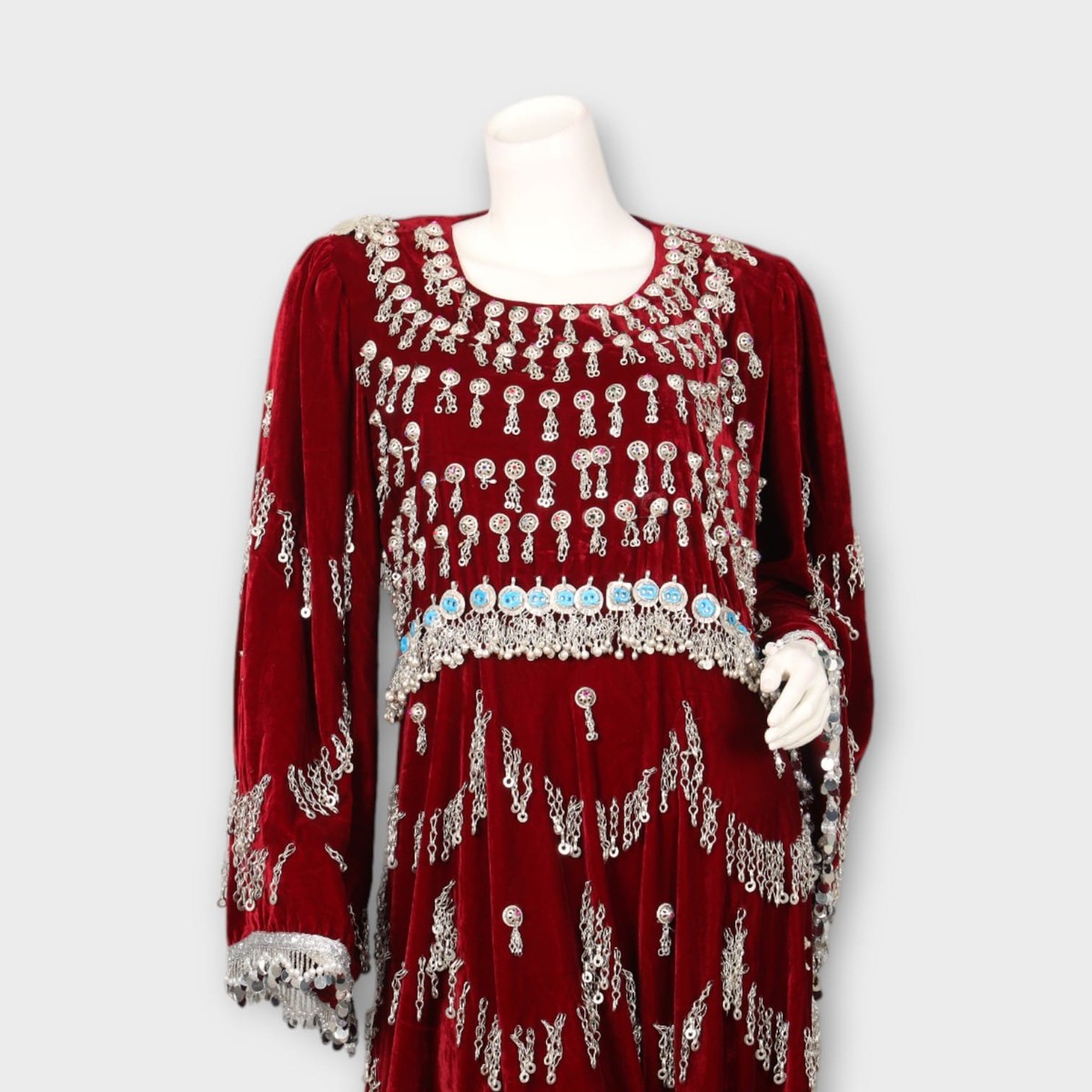 Embroidered Velvet Afghani Dress – Maroon Elegance 4