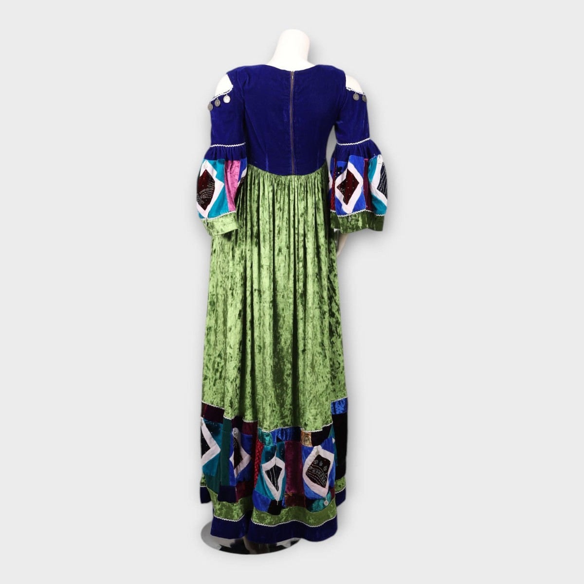 Multicolor Patchwork Traditional Afghani Dress – Velvet Green 1