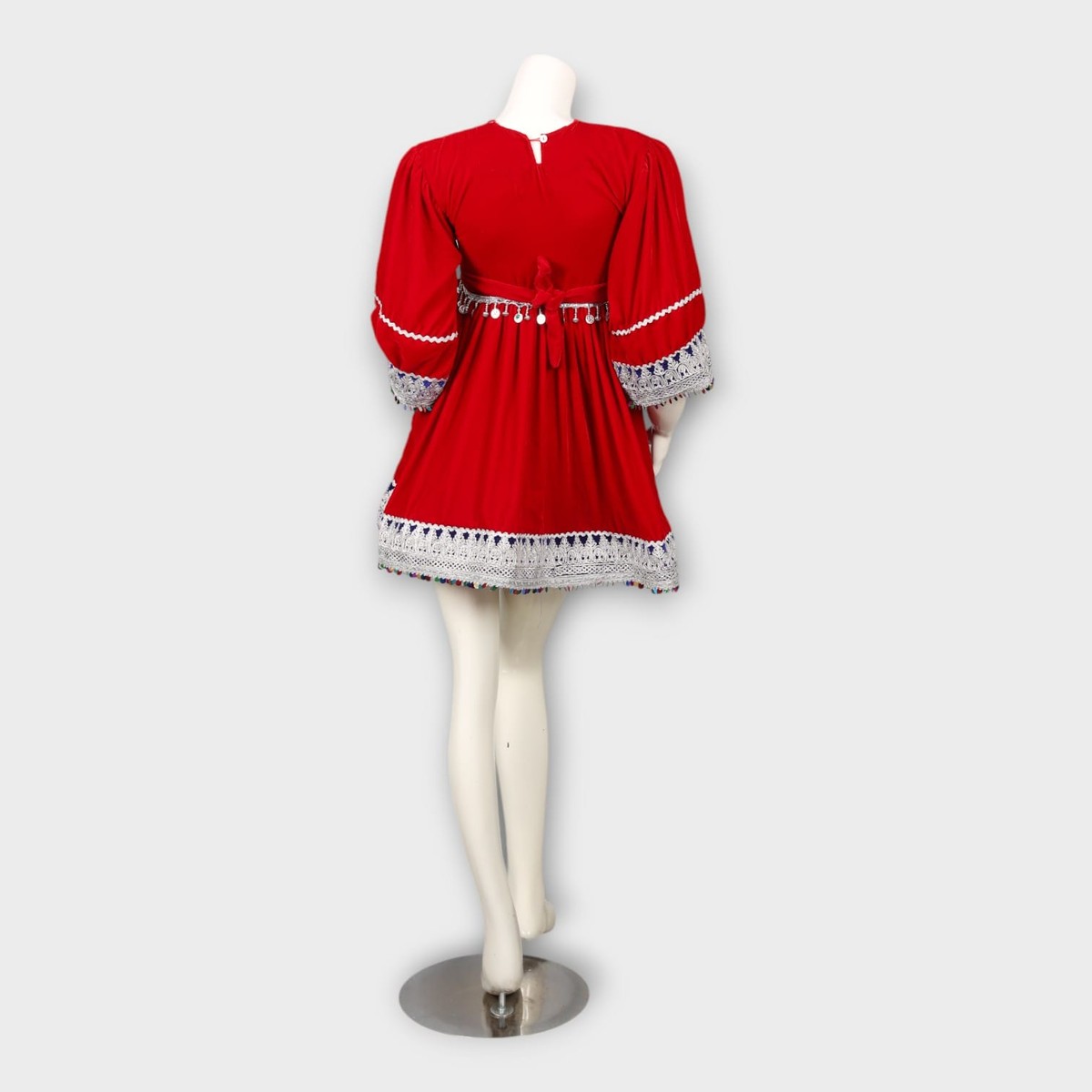 Short Red Afghani Tunic Dress with White Embroidery 2