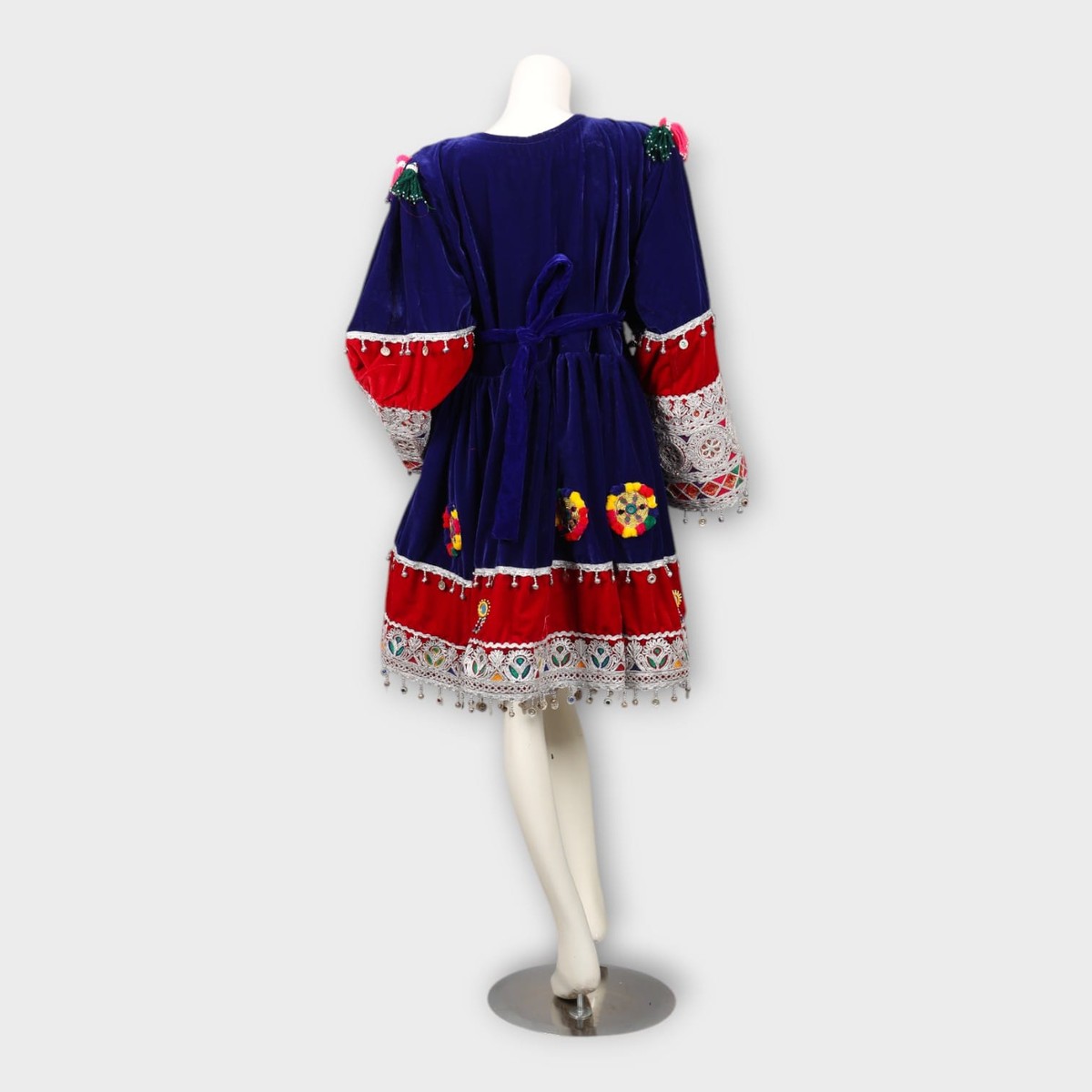 Navy & Red Velvet Afghani Dress with Duppatia 5