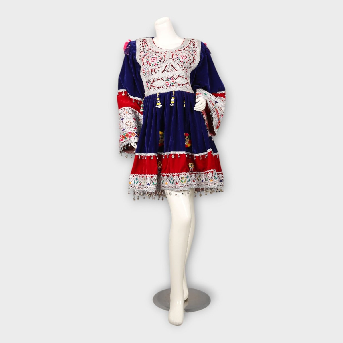 Navy & Red Velvet Afghani Dress with Duppatia 4