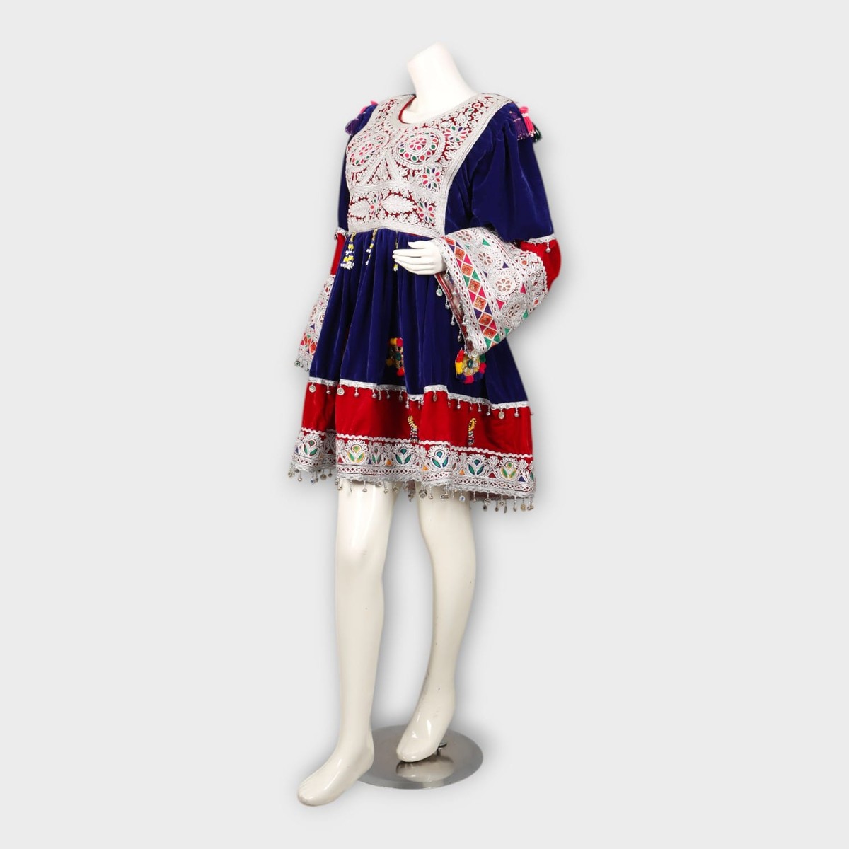 Navy & Red Velvet Afghani Dress with Duppatia 6