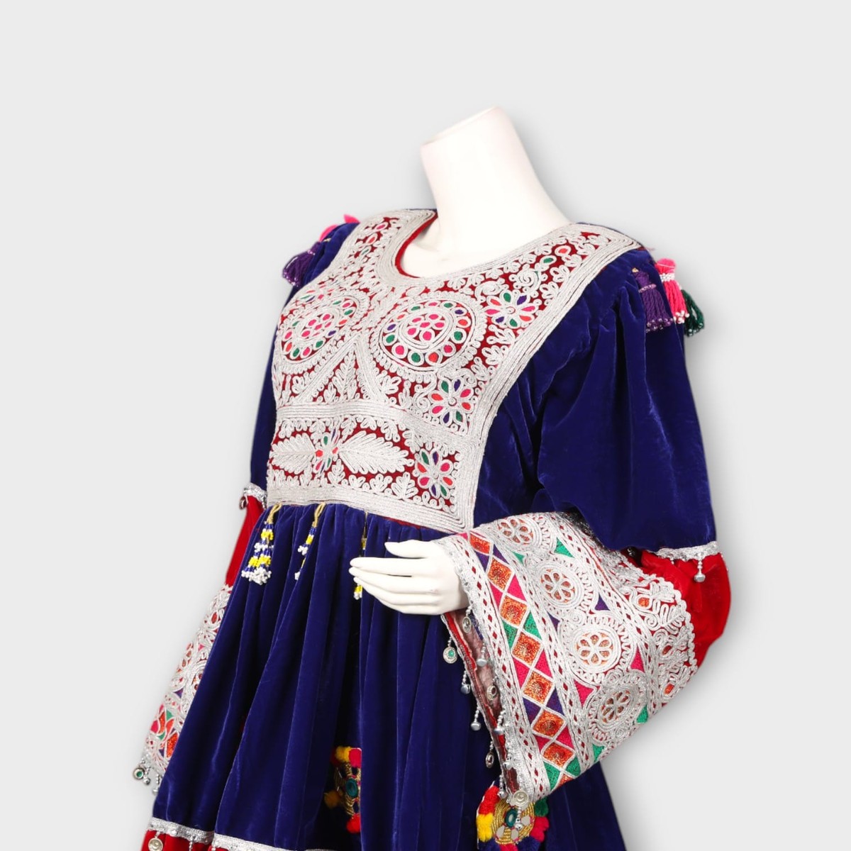 Navy & Red Velvet Afghani Dress with Duppatia 2