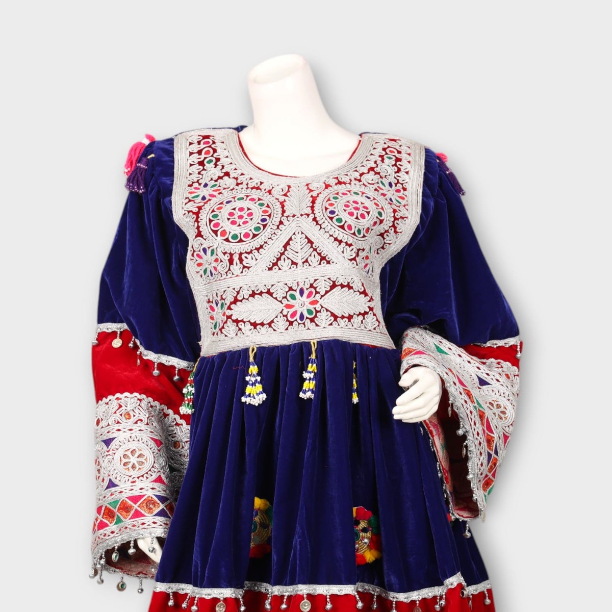 Navy & Red Velvet Afghani Dress with Duppatia 1
