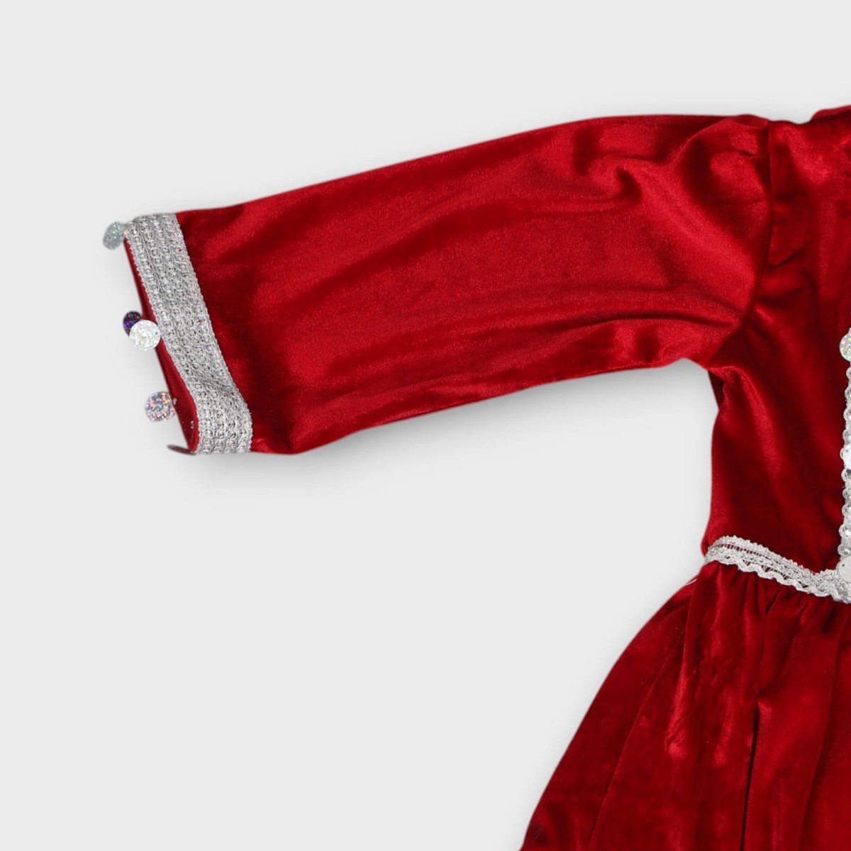 Red Velvet Afghani Kids Dress with Green Trousers and Silver Embroidery 4