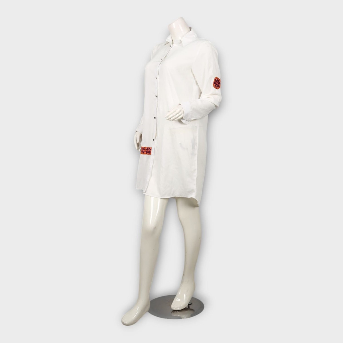 White Shirt Dress with Traditional Embroidery Patch 3