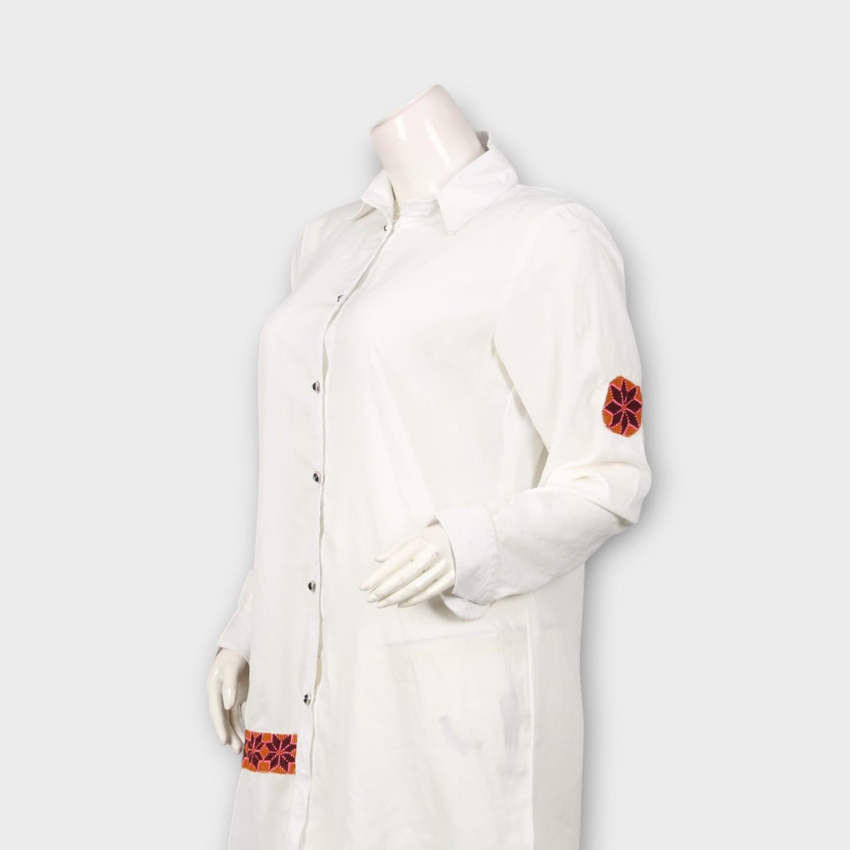 White Shirt Dress with Traditional Embroidery Patch 5