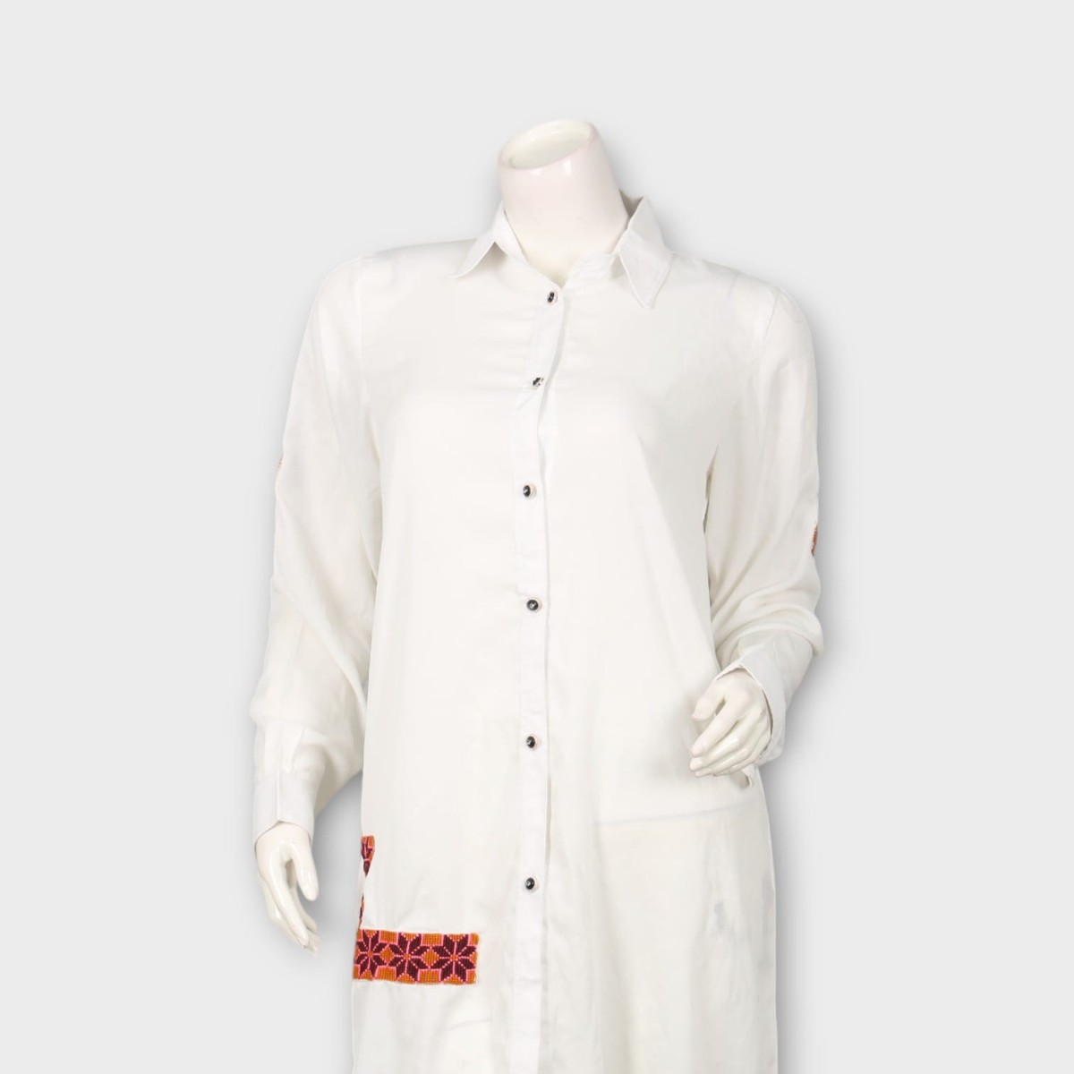 White Shirt Dress with Traditional Embroidery Patch 2