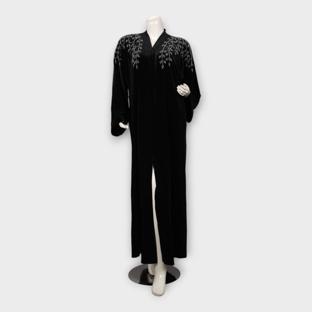 Black Abaya with Silver Embroidered Shoulder Design 3