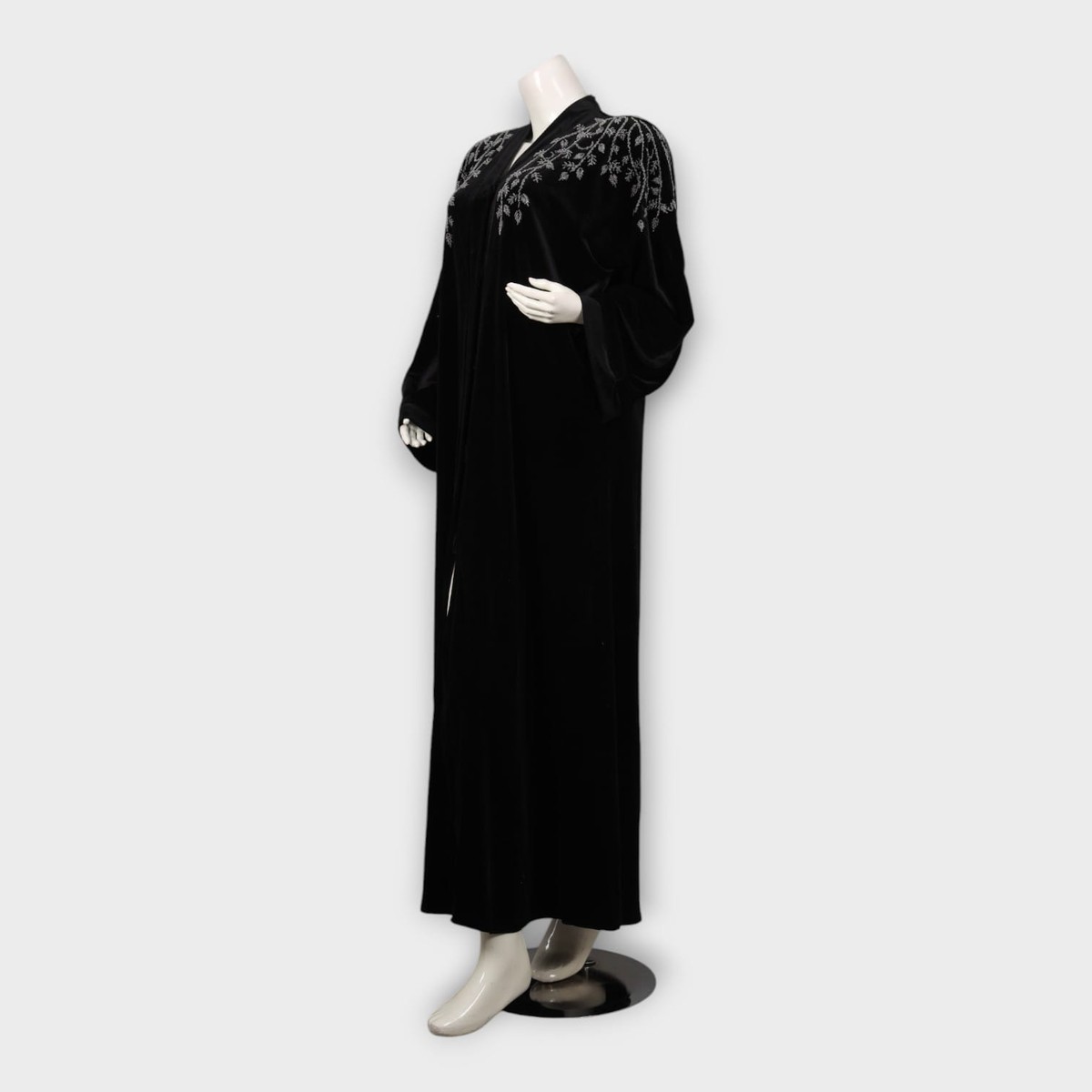Black Abaya with Silver Embroidered Shoulder Design 1