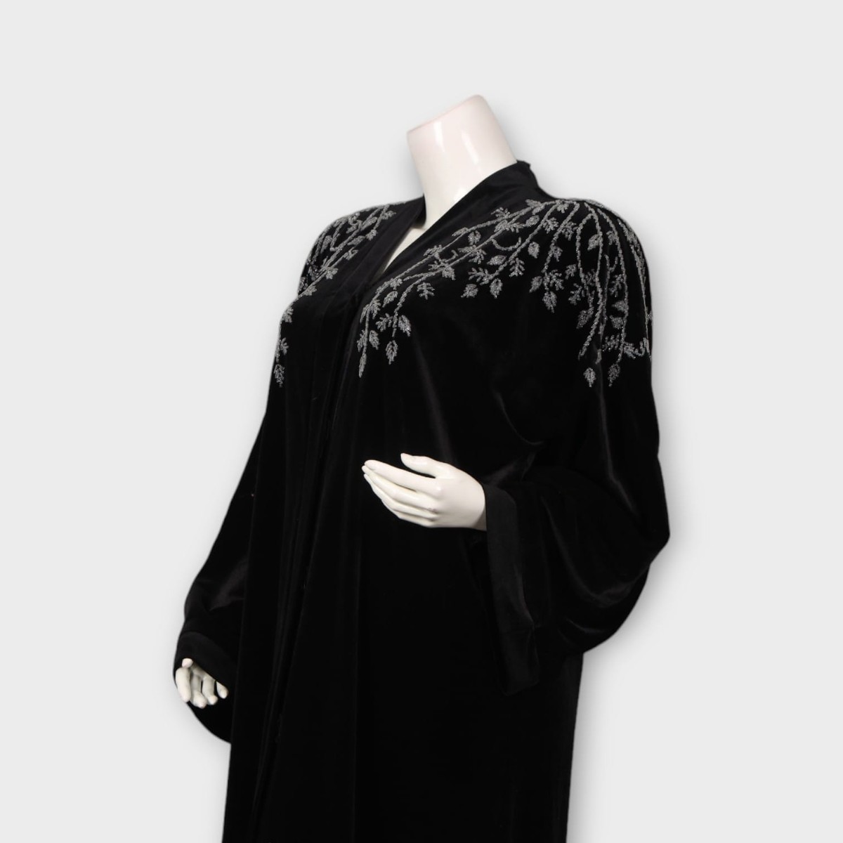 Black Abaya with Silver Embroidered Shoulder Design 5