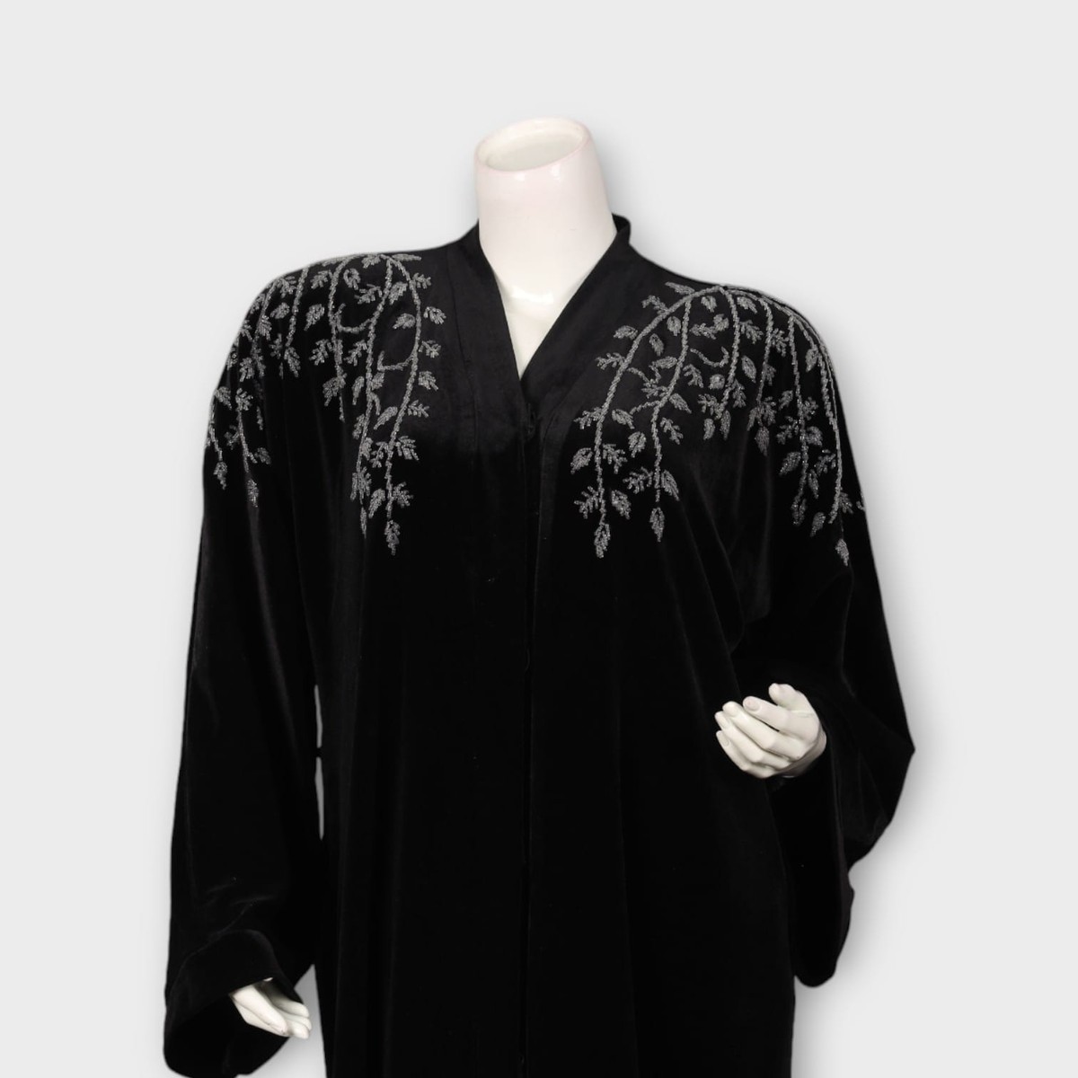 Black Abaya with Silver Embroidered Shoulder Design 4