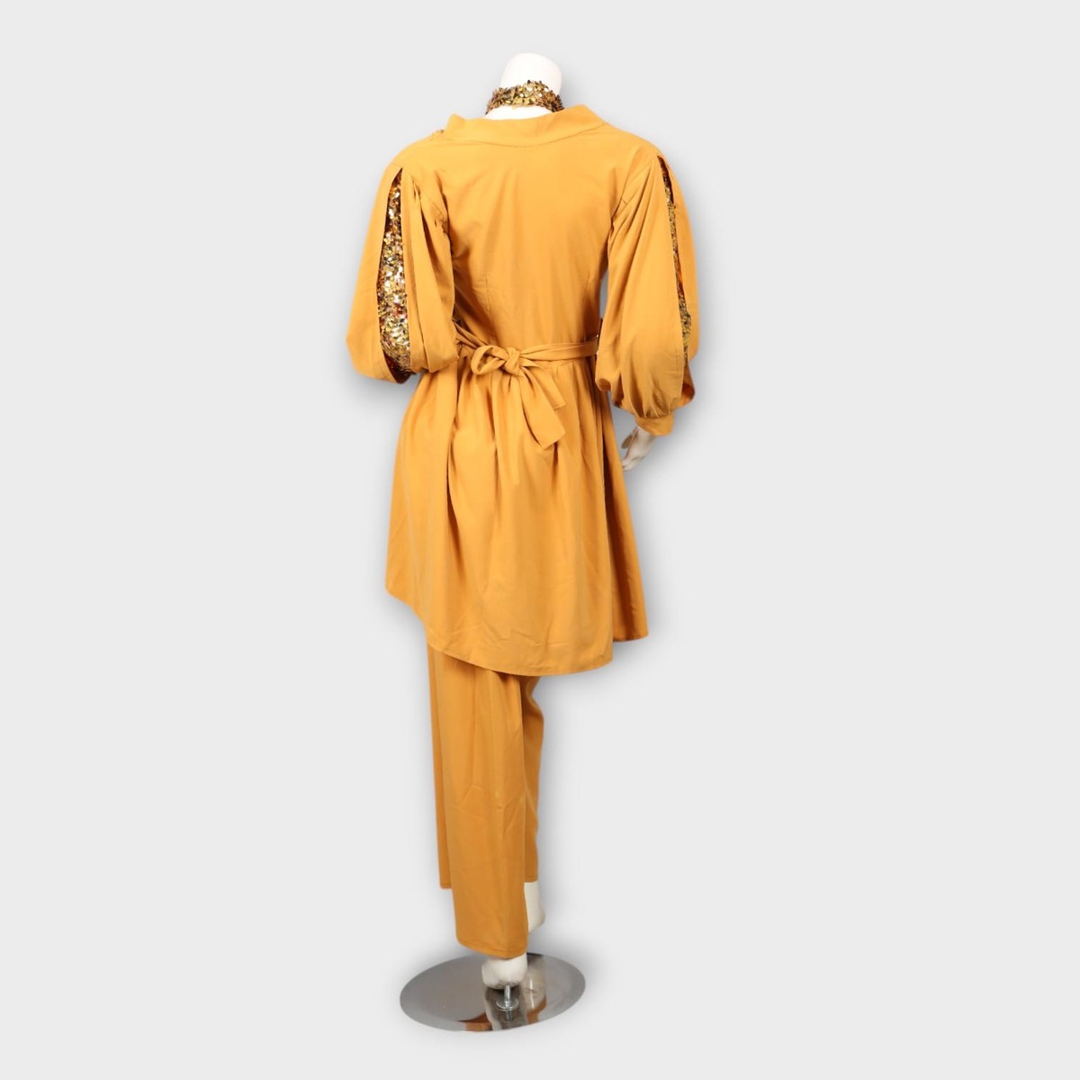 Golden Mustard Two-Piece Outfit with Sequin Embellished Bodice 1