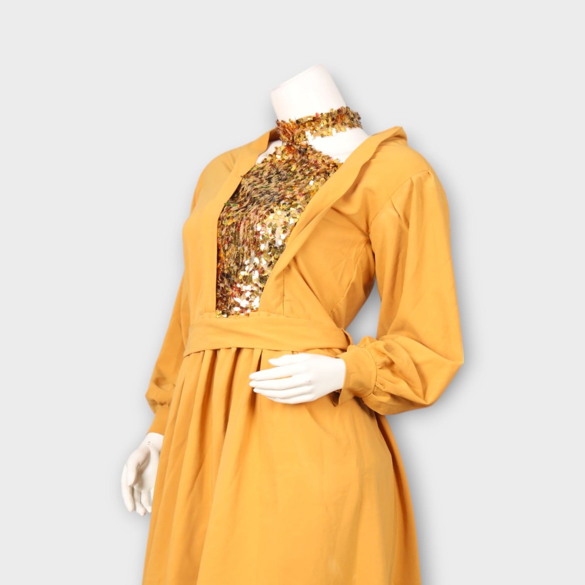 Golden Mustard Two-Piece Outfit with Sequin Embellished Bodice 5