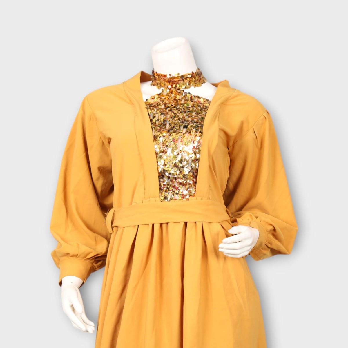 Golden Mustard Two-Piece Outfit with Sequin Embellished Bodice 4
