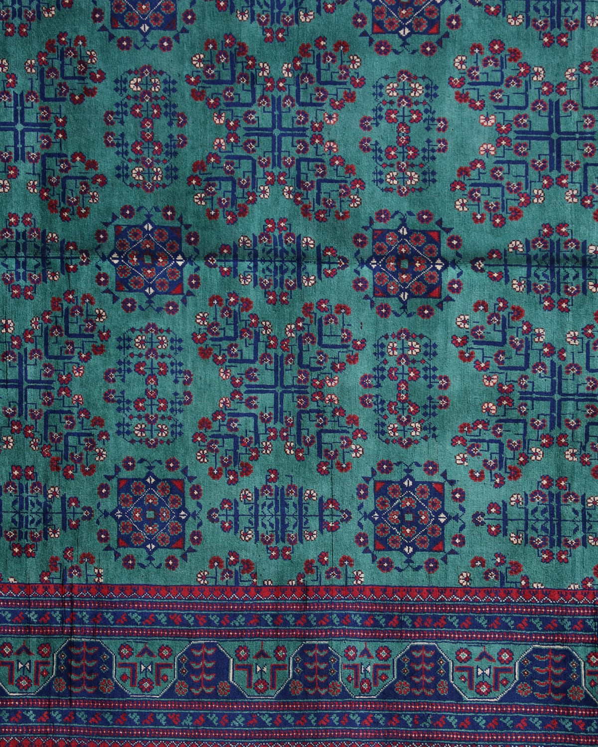 Handwoven Afghani Wool Carpet – Green Geometric Design | 11.4 x 6.6 ft 4