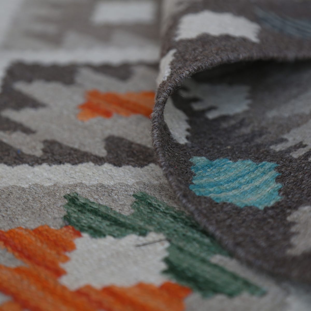 Handwoven Afghani Kilim Wool Rug – Earth Tone Diamond Pattern | 7.5 x 5.1 ft 1