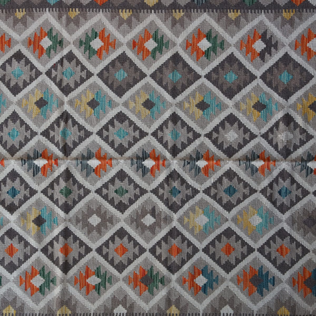 Handwoven Afghani Kilim Wool Rug – Earth Tone Diamond Pattern | 7.5 x 5.1 ft 2