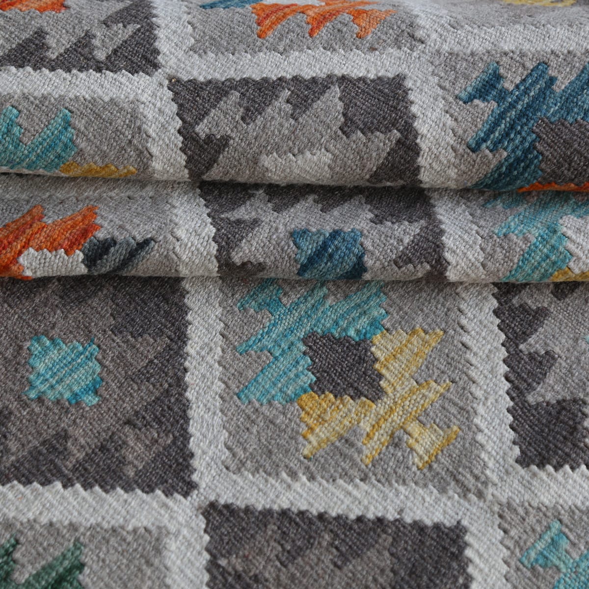 Handwoven Afghani Kilim Wool Rug – Earth Tone Diamond Pattern | 7.5 x 5.1 ft 4