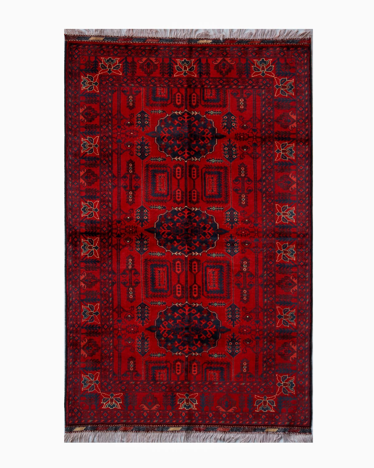 Afghani Khal Mohammadi Burgundy Rug | 8.2 x 4.3 ft 1