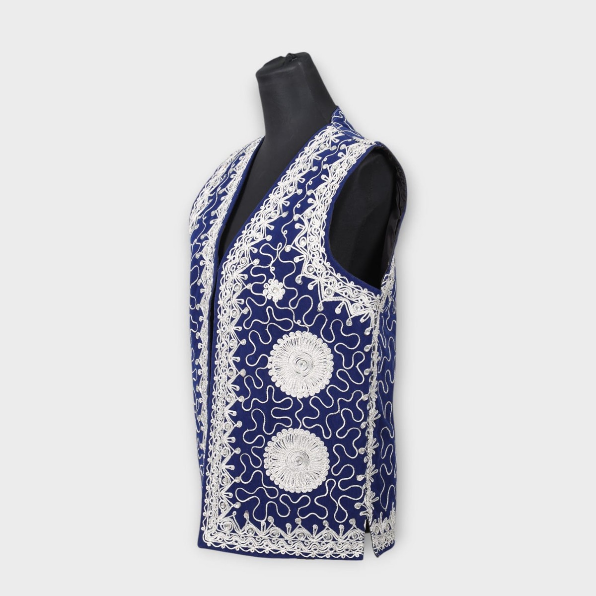 Royal Blue Afghani Embroidered Waistcoat for men 3