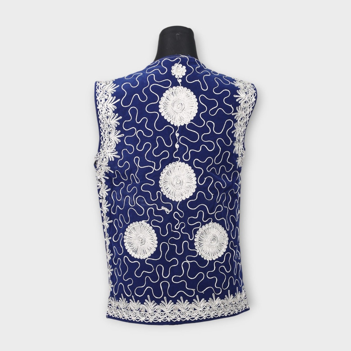 Royal Blue Afghani Embroidered Waistcoat for men 4