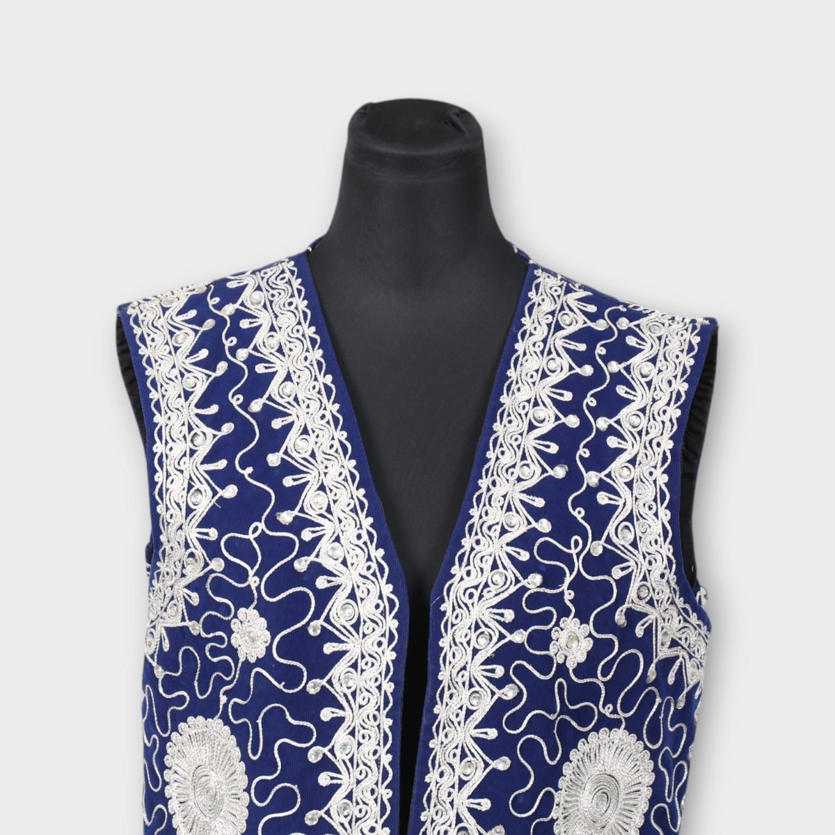 Royal Blue Afghani Embroidered Waistcoat for men 2