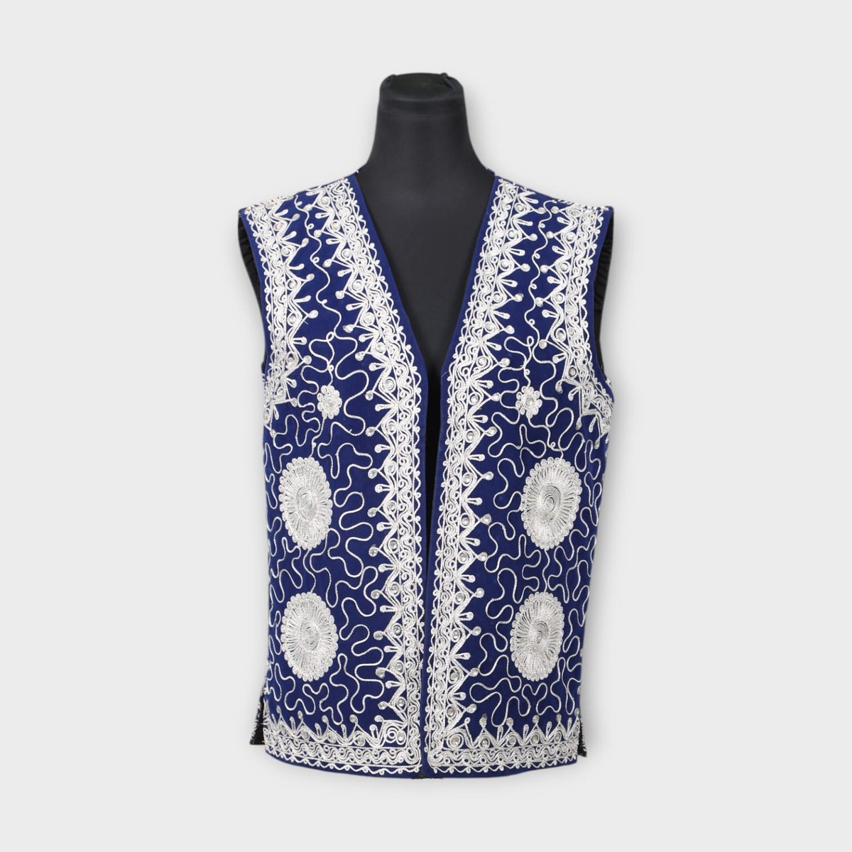 Royal Blue Afghani Embroidered Waistcoat for men 1