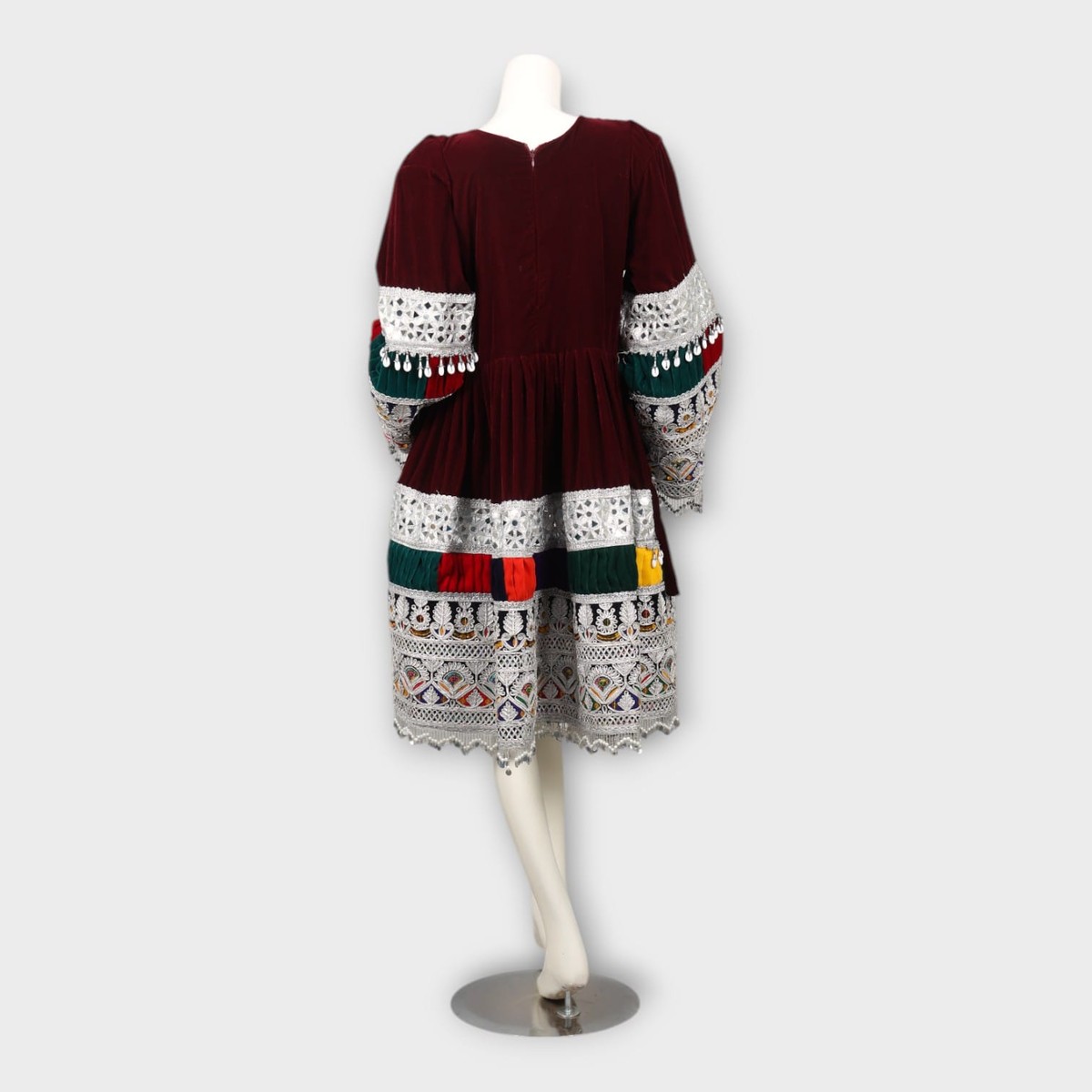 Short Maroon Afghani Embroidered Dress 2