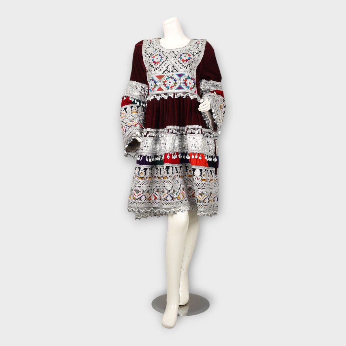 Short Maroon Afghani Embroidered Dress 5
