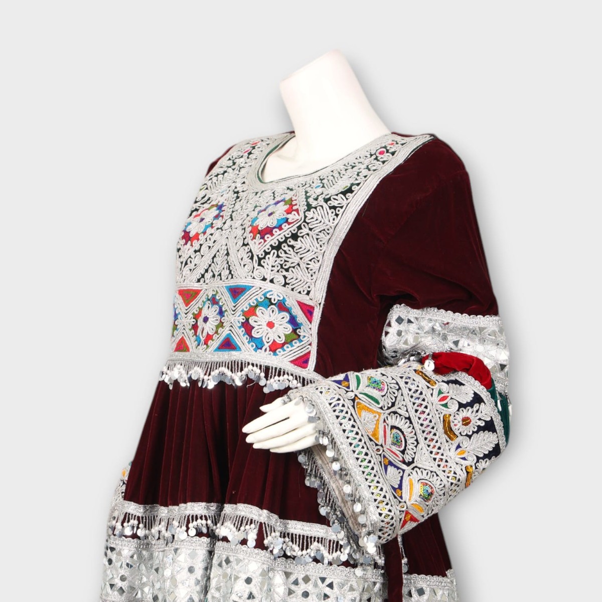 Short Maroon Afghani Embroidered Dress 4