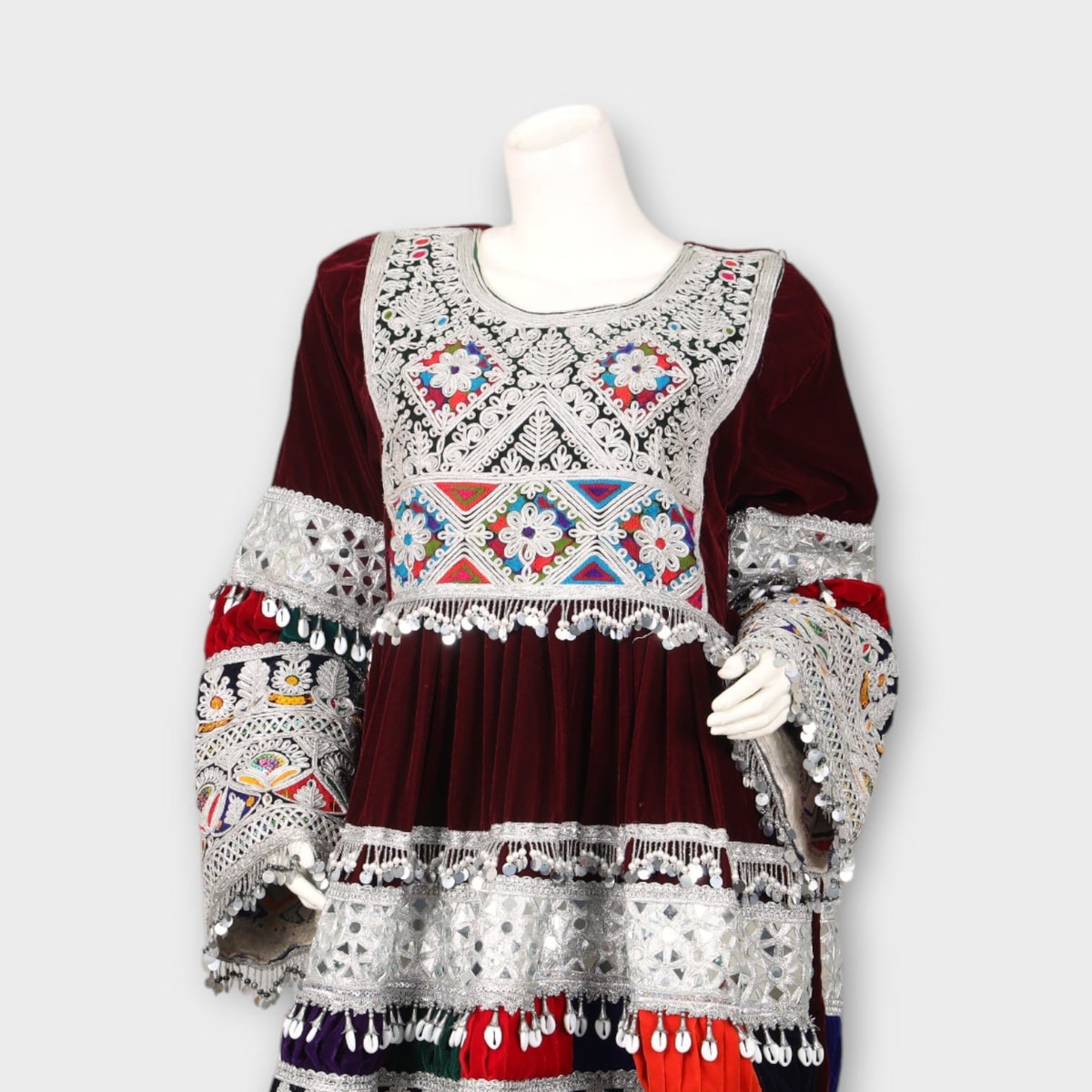 Short Maroon Afghani Embroidered Dress 3