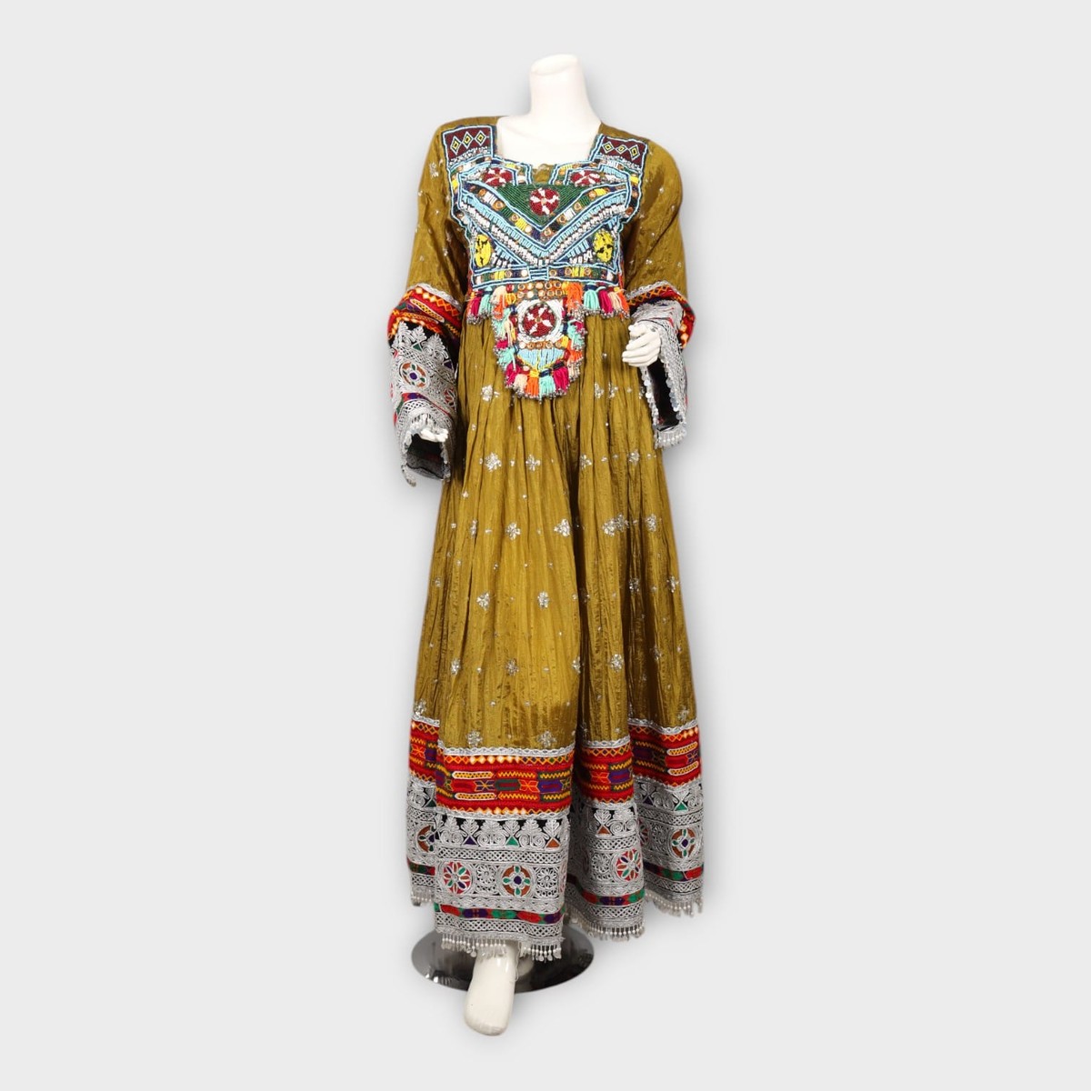 Golden Traditional Afghani Dress with Red Dupatta 7