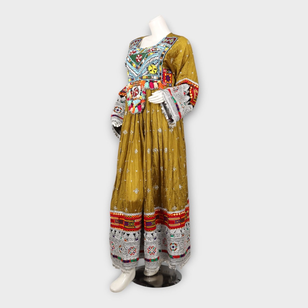 Golden Traditional Afghani Dress with Red Dupatta 4