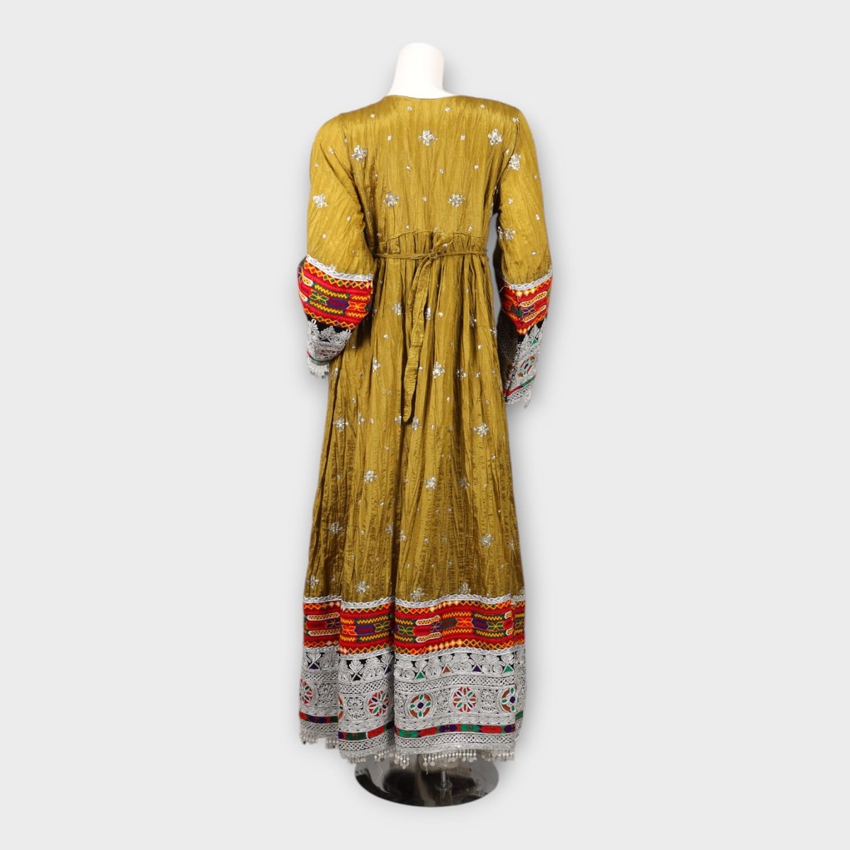 Golden Traditional Afghani Dress with Red Dupatta 5