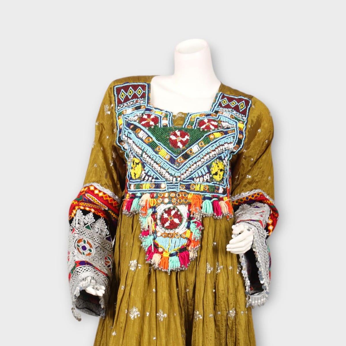 Golden Traditional Afghani Dress with Red Dupatta 6