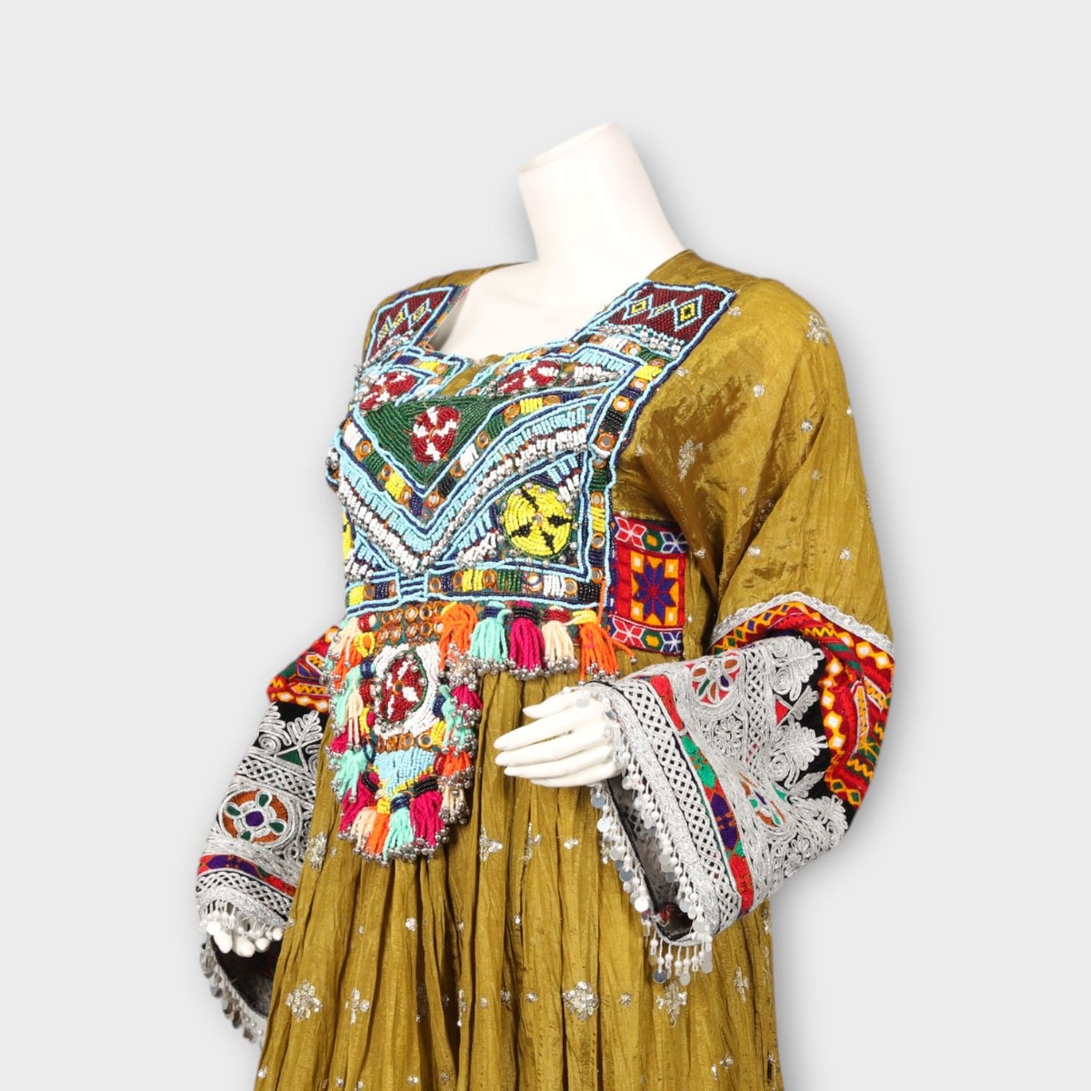 Golden Traditional Afghani Dress with Red Dupatta 2