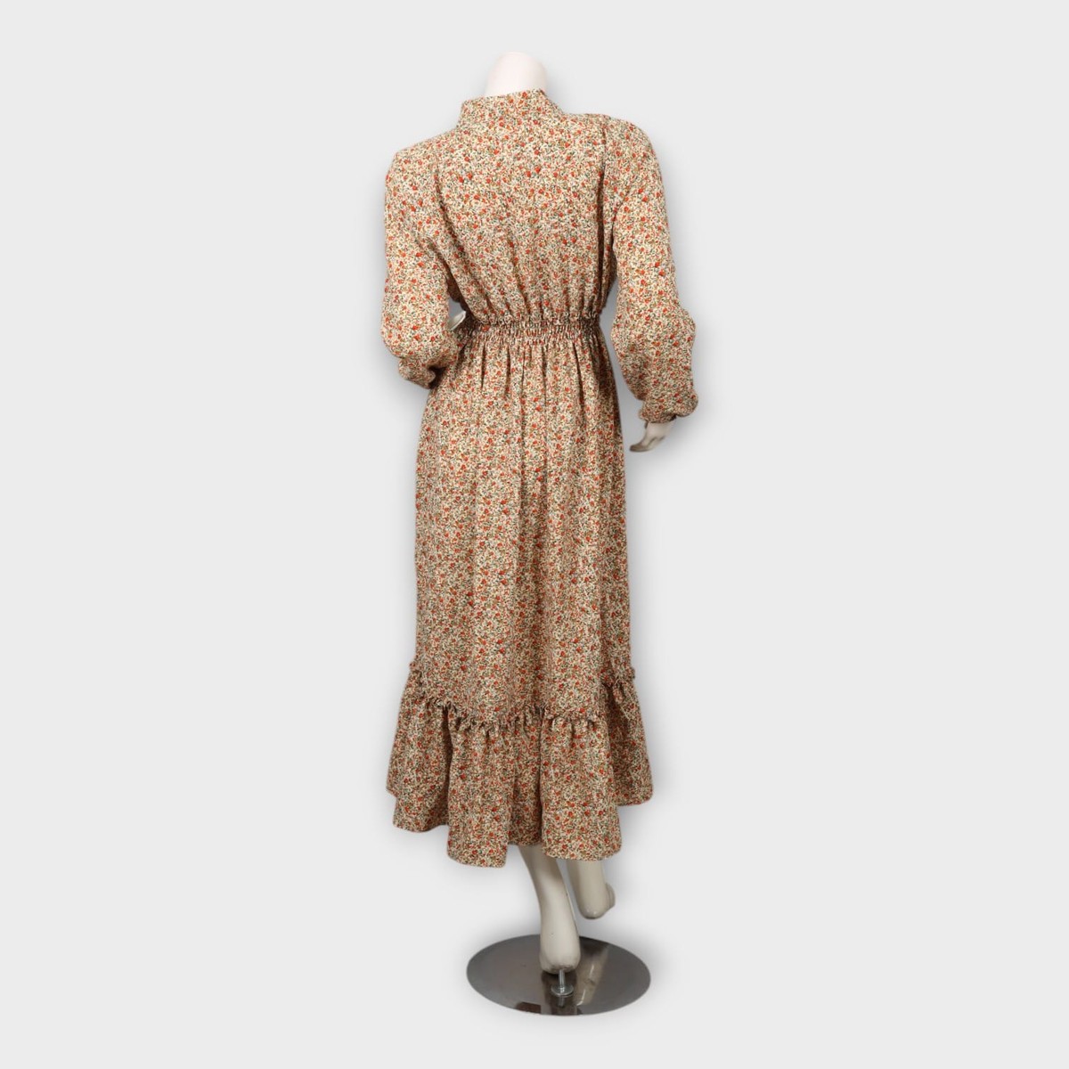 Floral Beige Modest Ruffle Dress 4