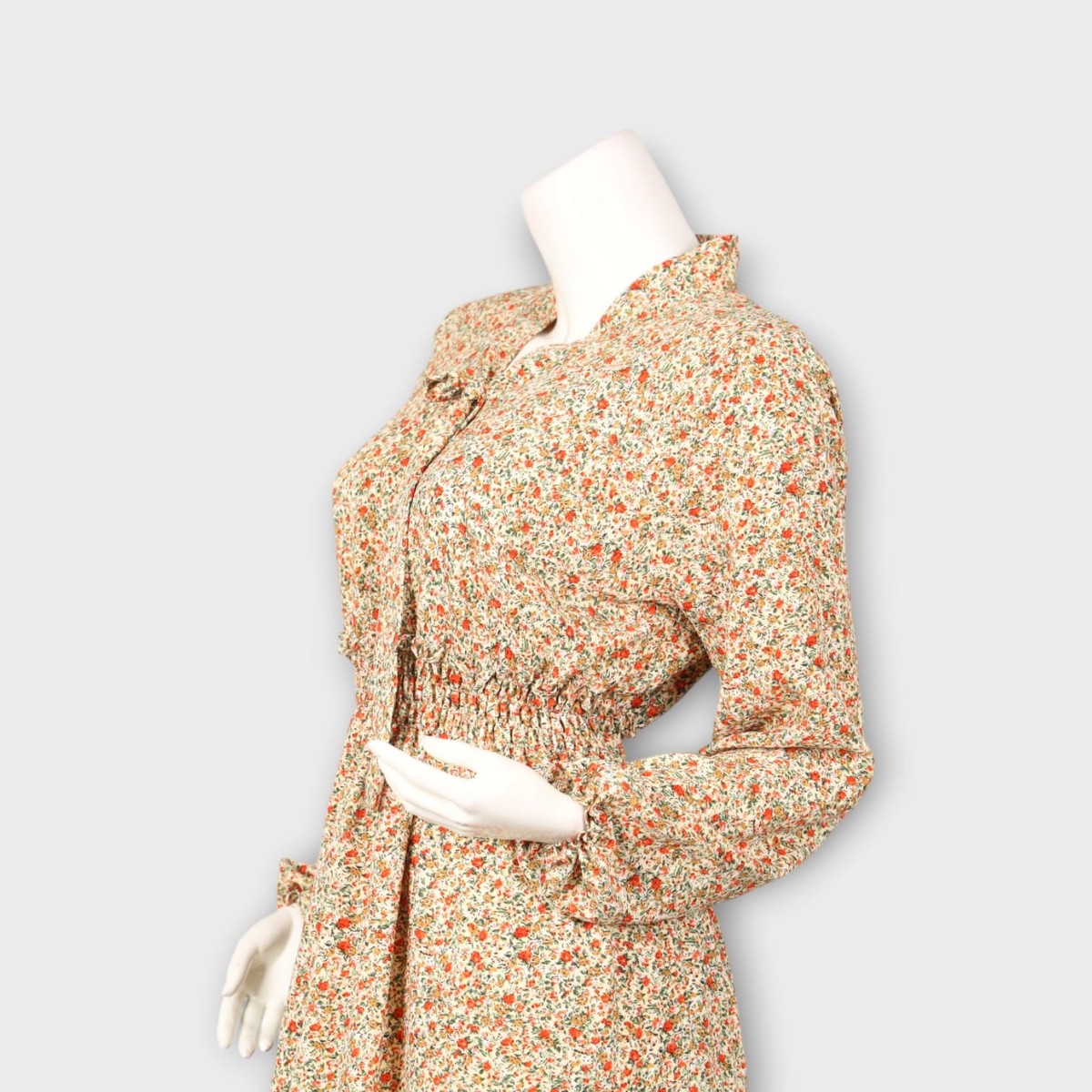 Floral Beige Modest Ruffle Dress 3