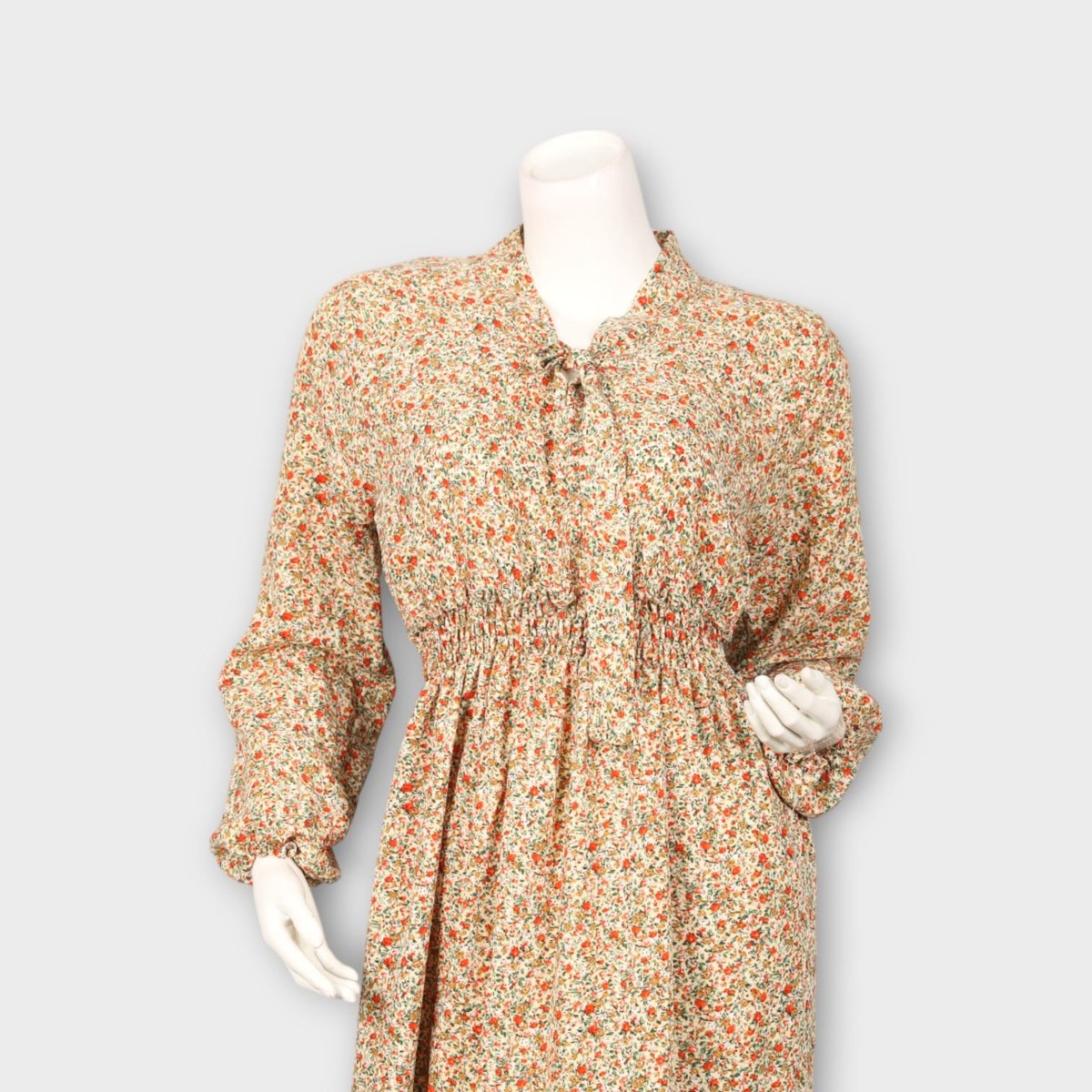 Floral Beige Modest Ruffle Dress 5