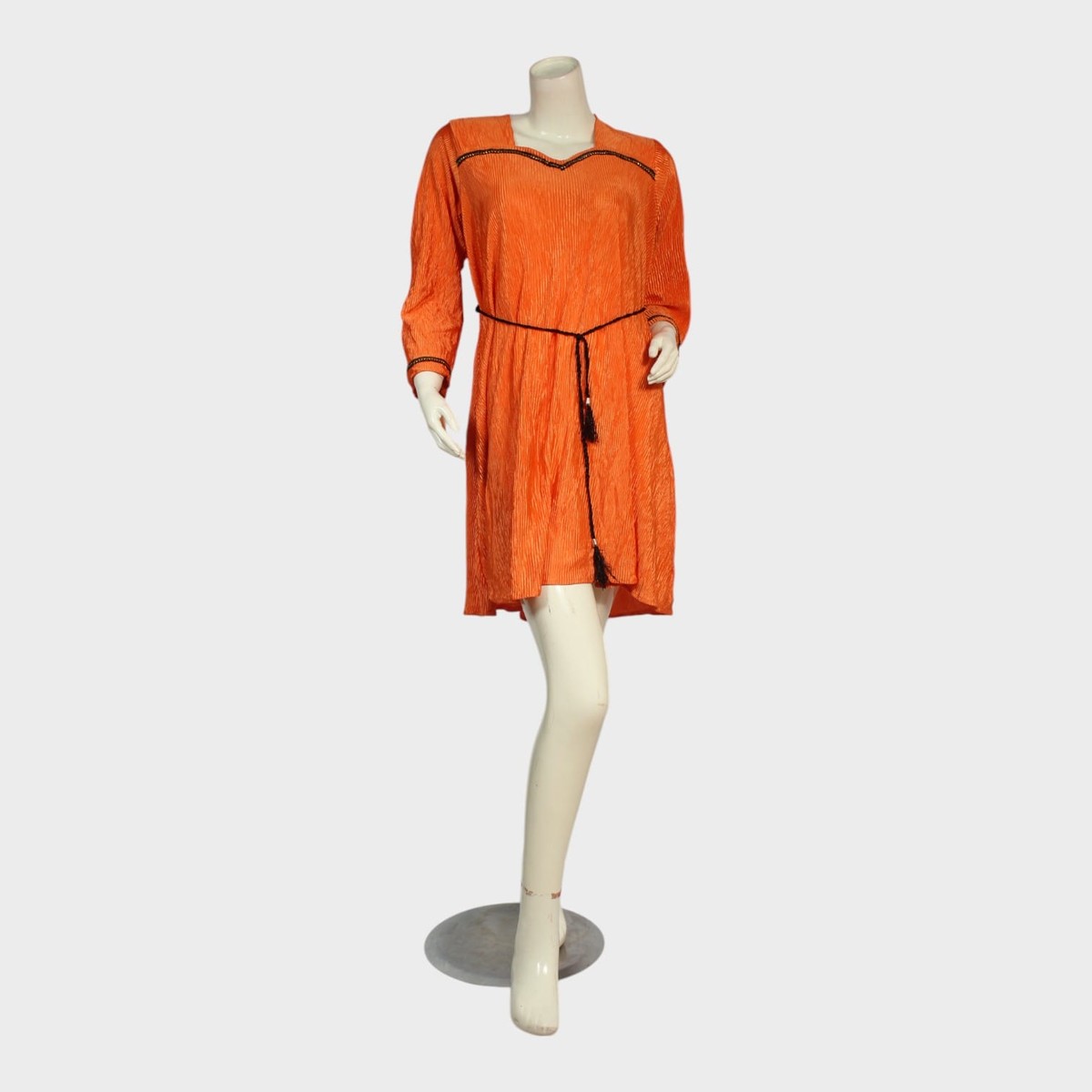 Rust Orange Casual Tunic Dress with Waist Tie 3