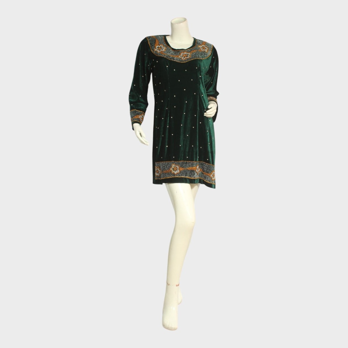 Emerald Green Velvet Embroidered Mini Dress 1
