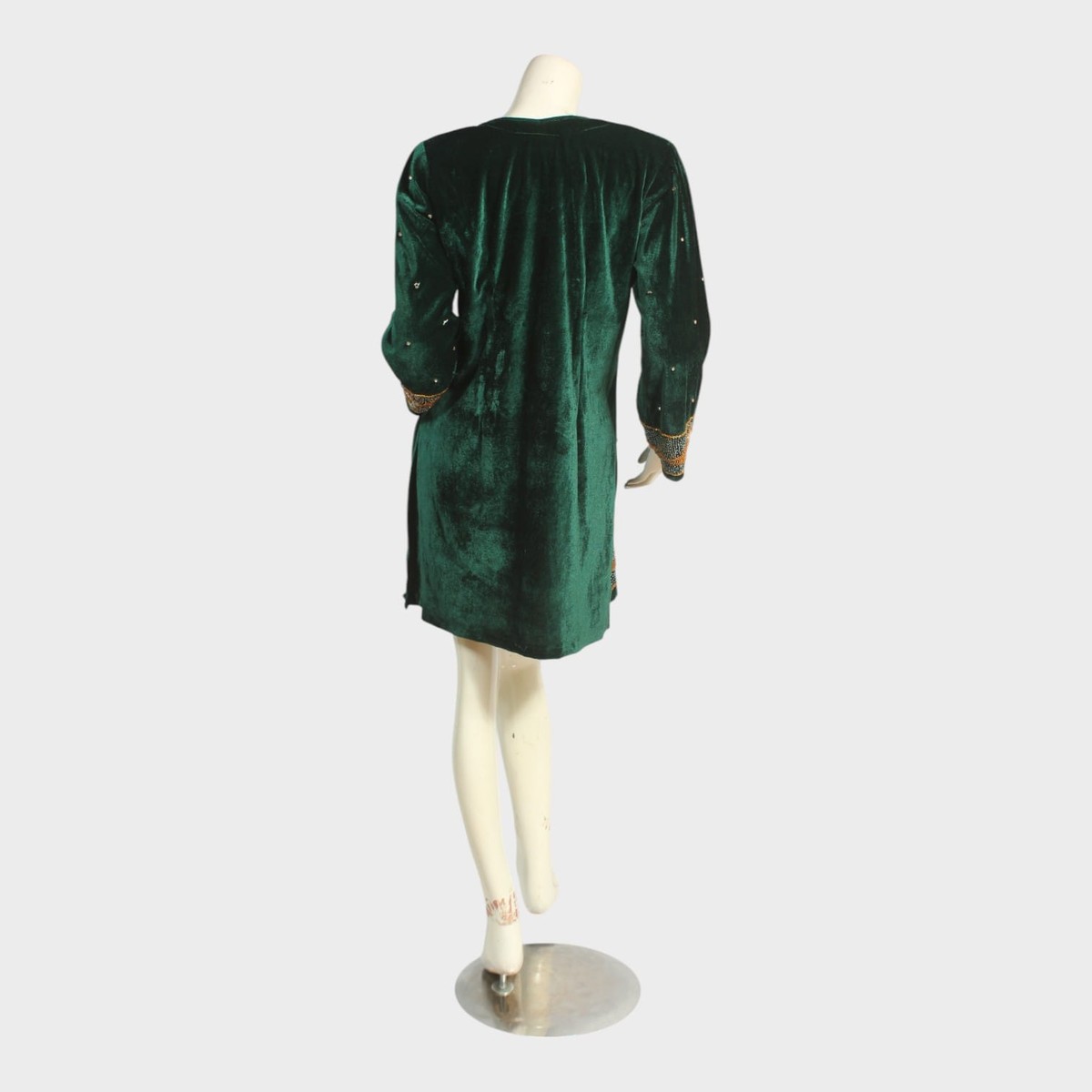 Emerald Green Velvet Embroidered Mini Dress 3