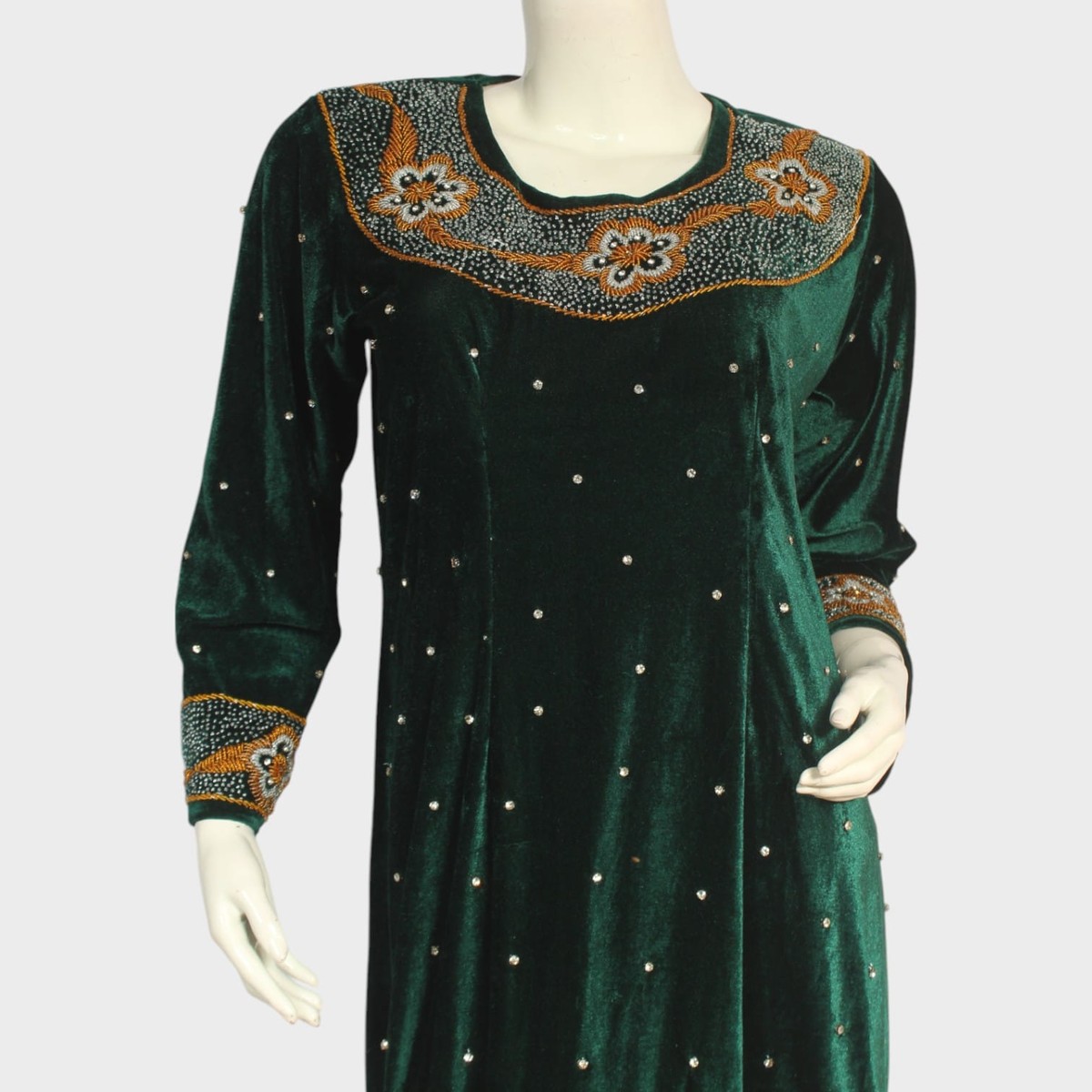 Emerald Green Velvet Embroidered Mini Dress 2
