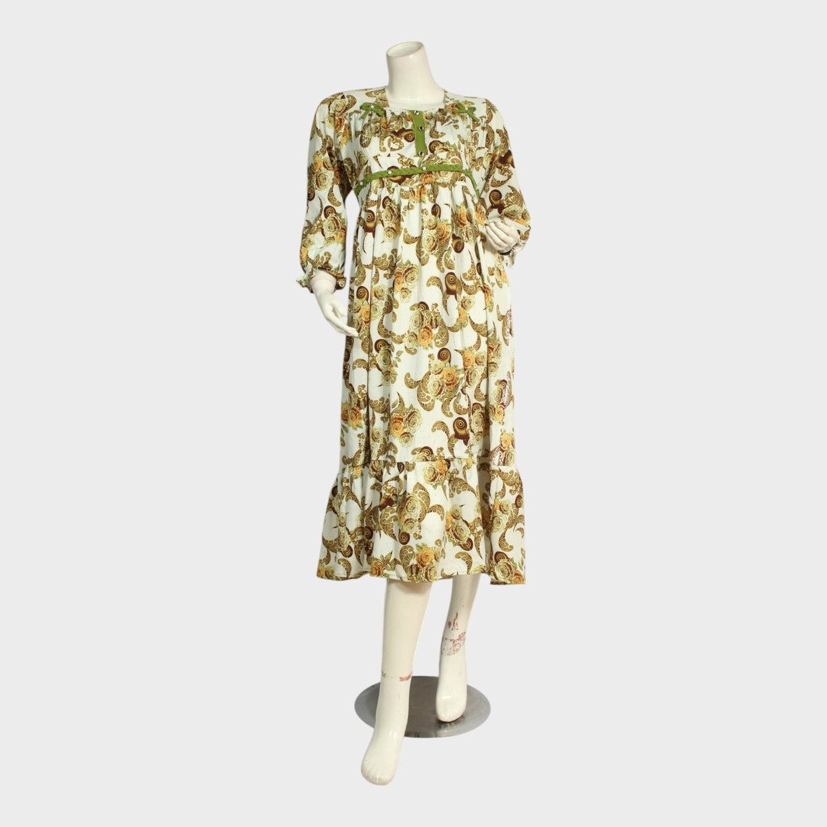 Cream & Olive Paisley Print Long Dress 2