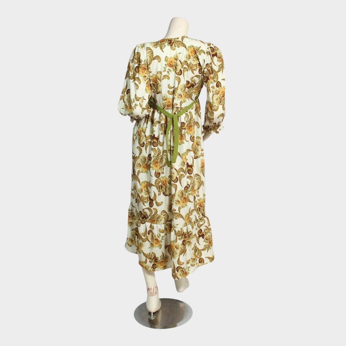 Cream & Olive Paisley Print Long Dress 1