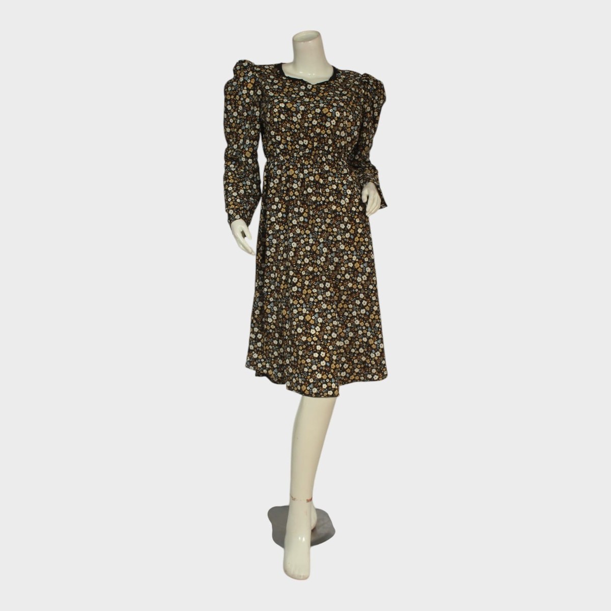 Vintage Floral Puff-Sleeve Midi Dress 1
