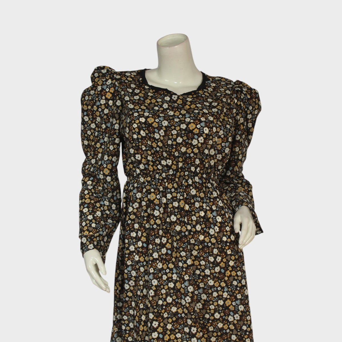 Vintage Floral Puff-Sleeve Midi Dress 3