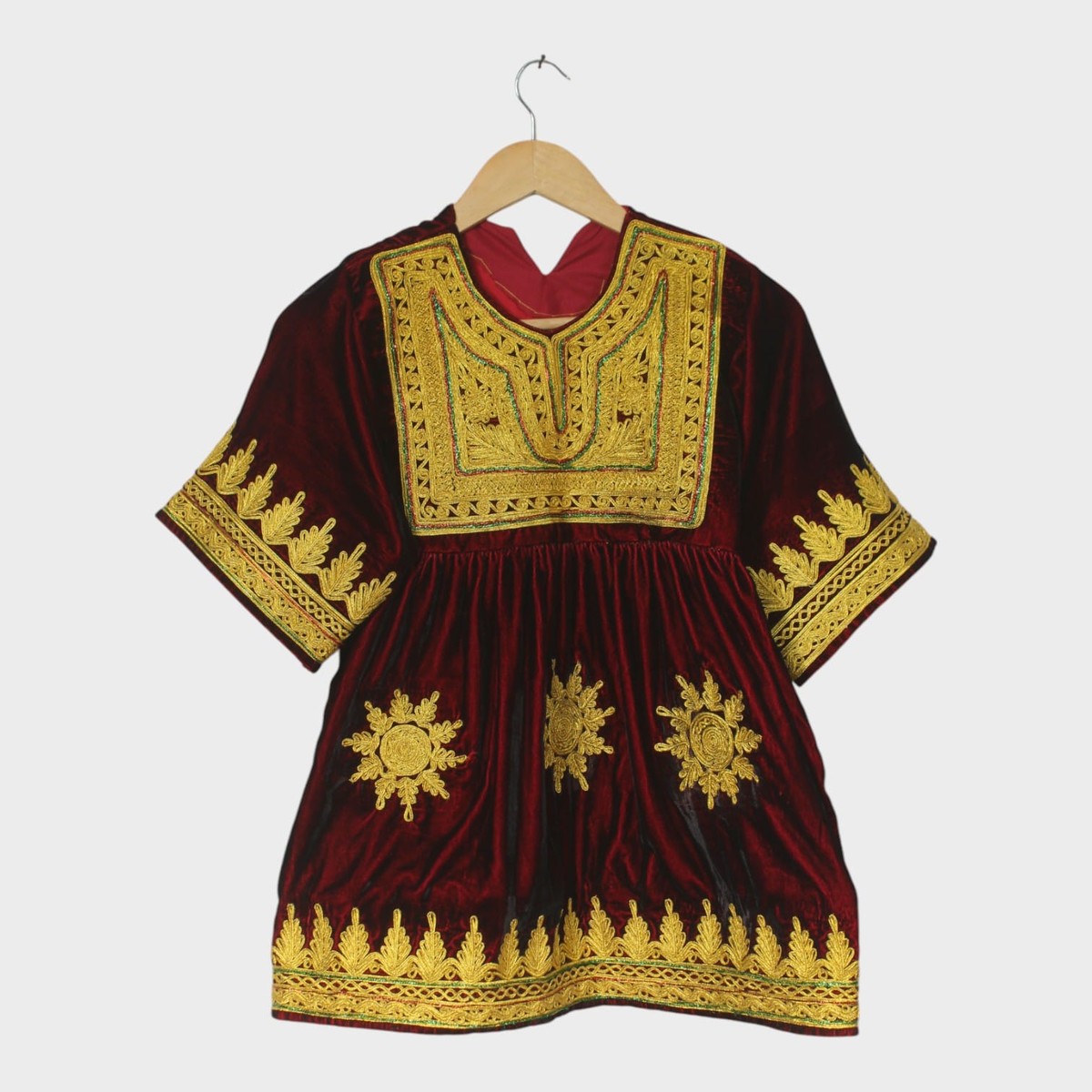Afghani Velvet Dress with Golden Embroidery for kids 2